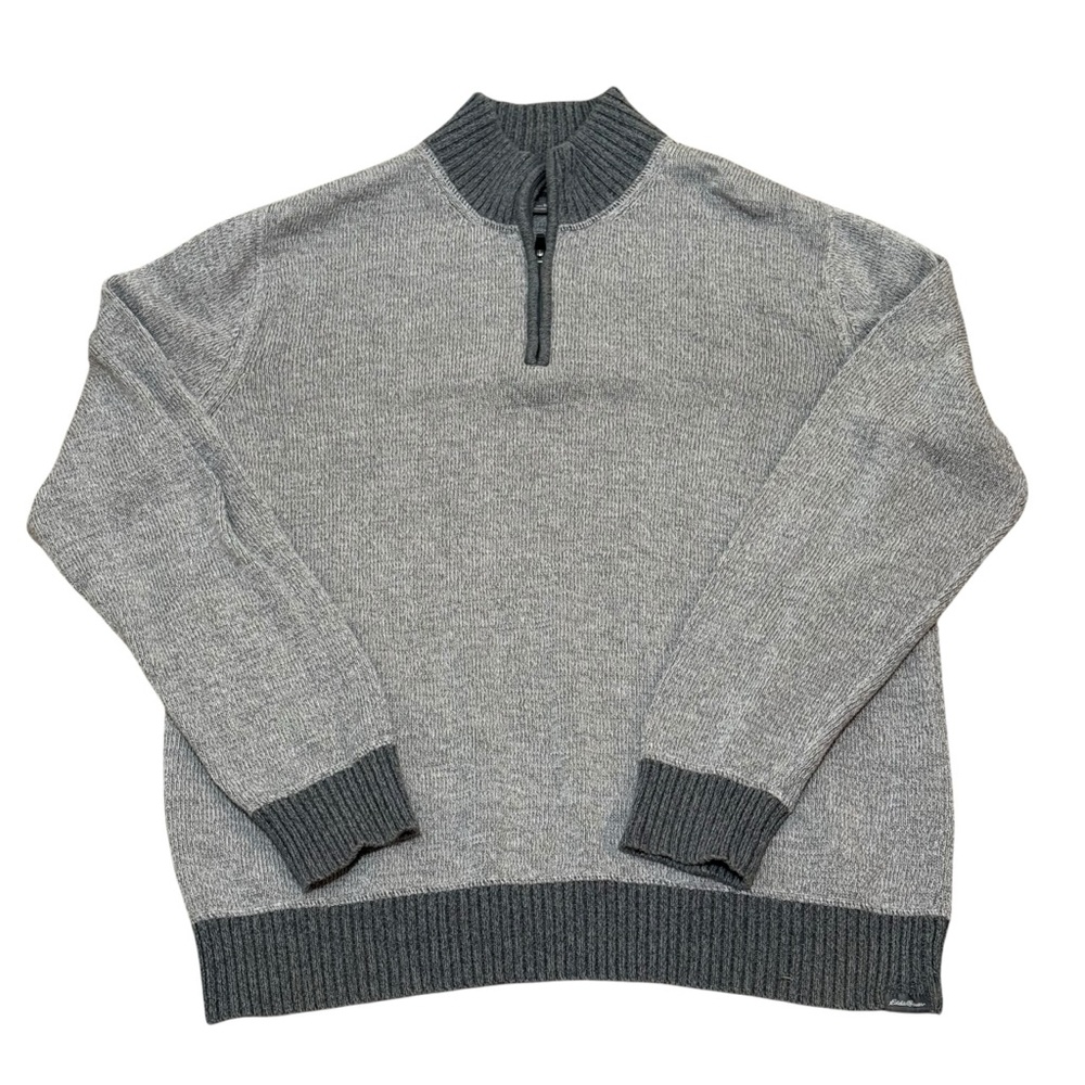 Eddie Bauer men’s XL gray 1/4 zip cotton sweater pullover mock neck grandpacore